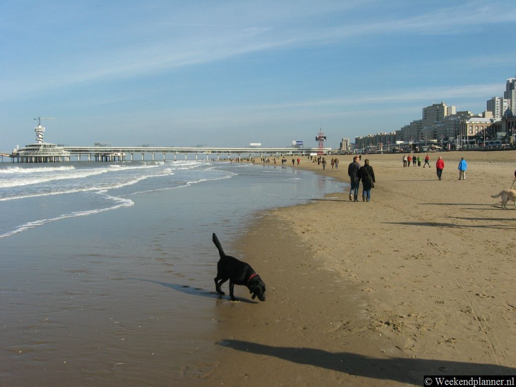 Het strand van Scheveningen bij de pier in het najaar. In de zomer zijn hier vooral veel badgasten.   De attracties van Scheveningen.